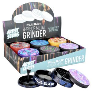 6PC DISP-Pulsar Artist Series Grinder with Side Art- 4pc /2.5″/Asst Designs