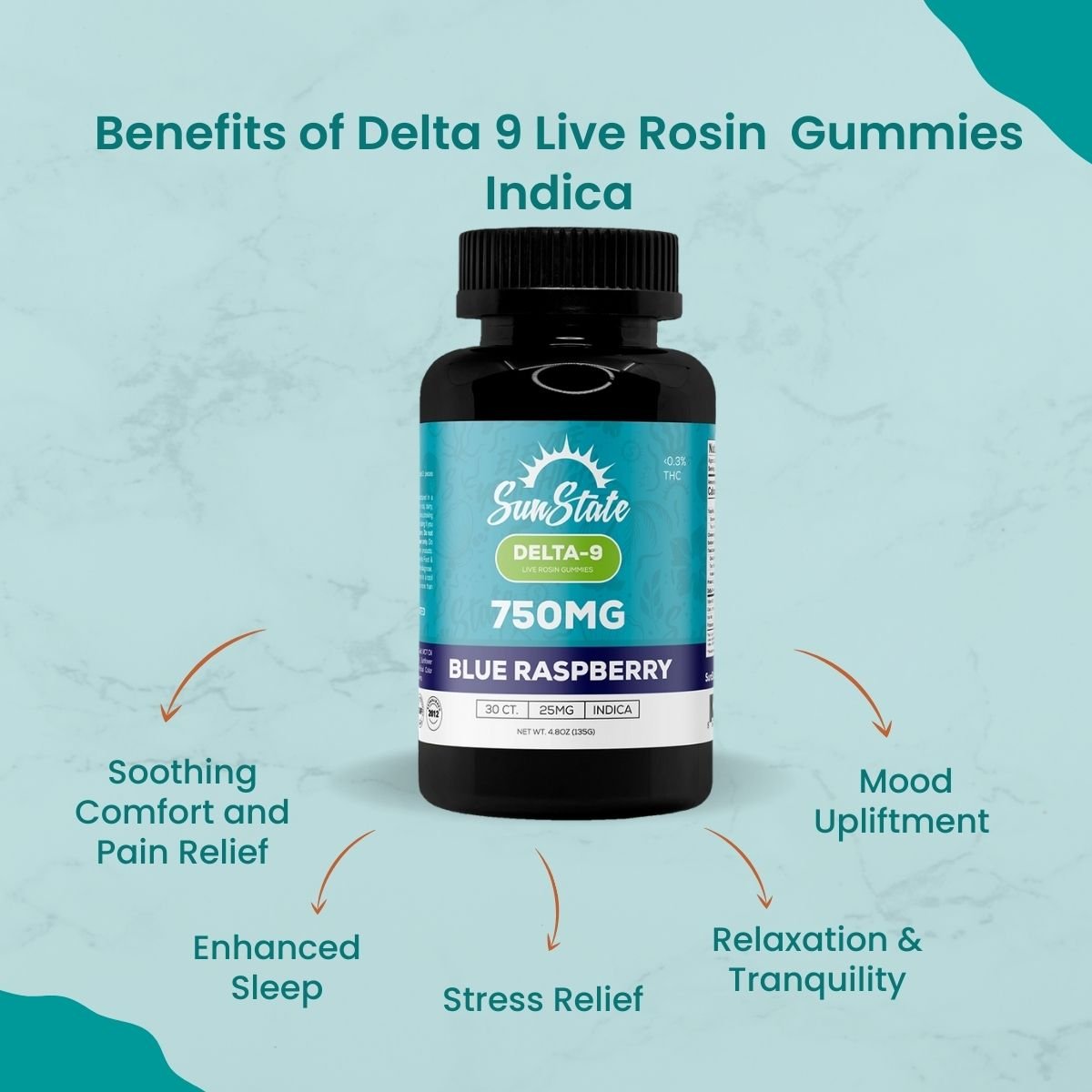 Delta 9 THC Live Rosin Infused Gummies (25mg) | Indica (Rest & Relaxation) - Image 2